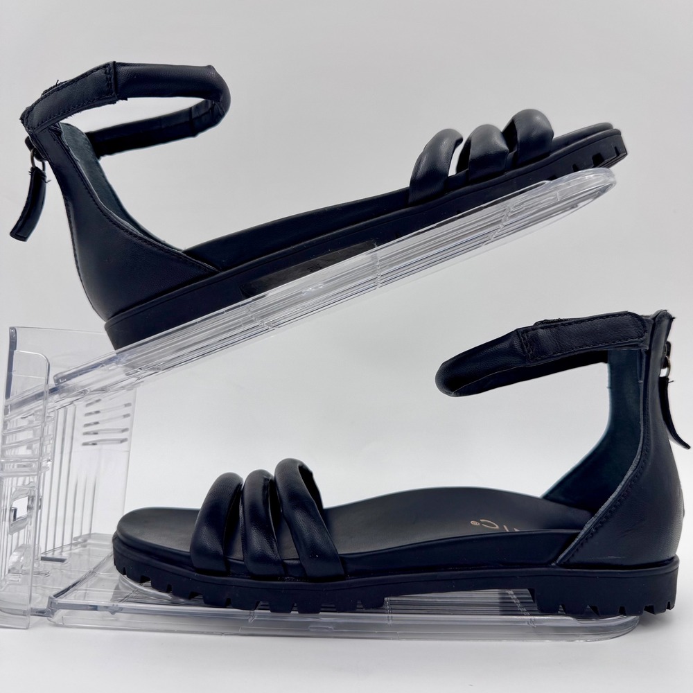 NWOB Vionic Laurel Black Leather Puffy Strap Zip Lug Sole Goth Sandals Womens 6M - Picture 5 of 9